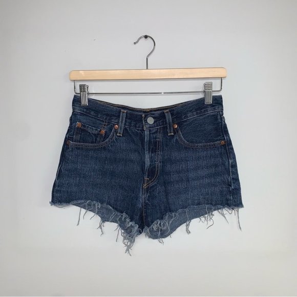 Levi’s 501 Cut Off Jean Shorts  Button Fly Dark Blue Wash Denim Women'sSize 24 - Picture 2 of 9